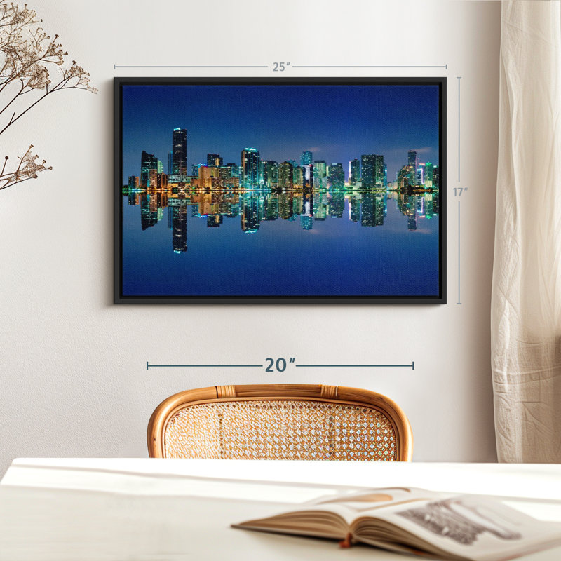 «Miami Night Skyline Wall Art», H 25 po x l 17 po
