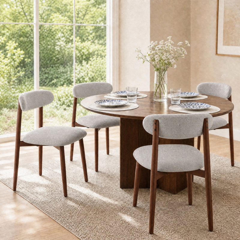 Ensemble de chaises de salle à manger rembourrées Modern 4 pièces avec dossier incurvé et structure en bois massif