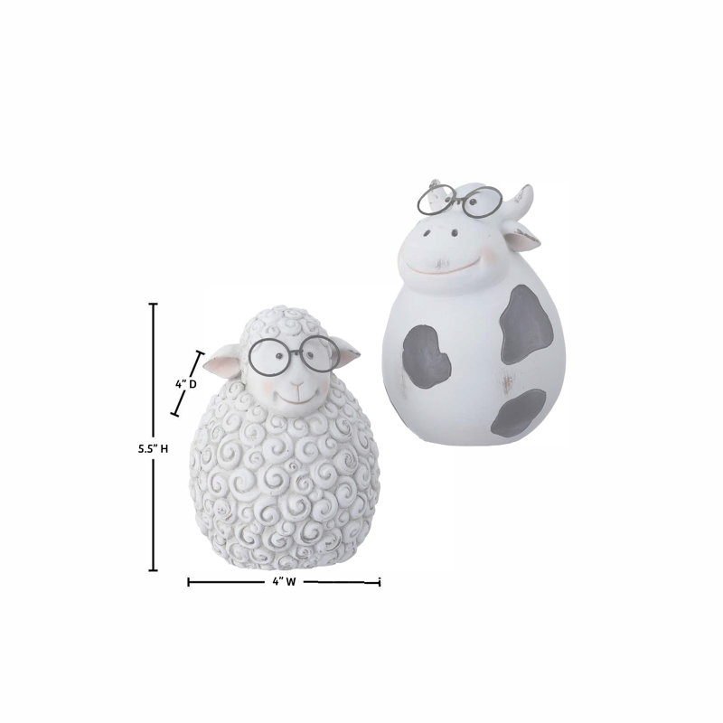5.5"Resin Cow And Sheep With Metal Glasses