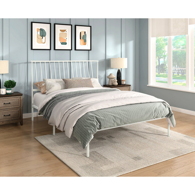 Lit plateforme en métal à profil bas, lit plateforme à profil bas - pas de sommier nécessaire, chambre blanche, base, Blanc