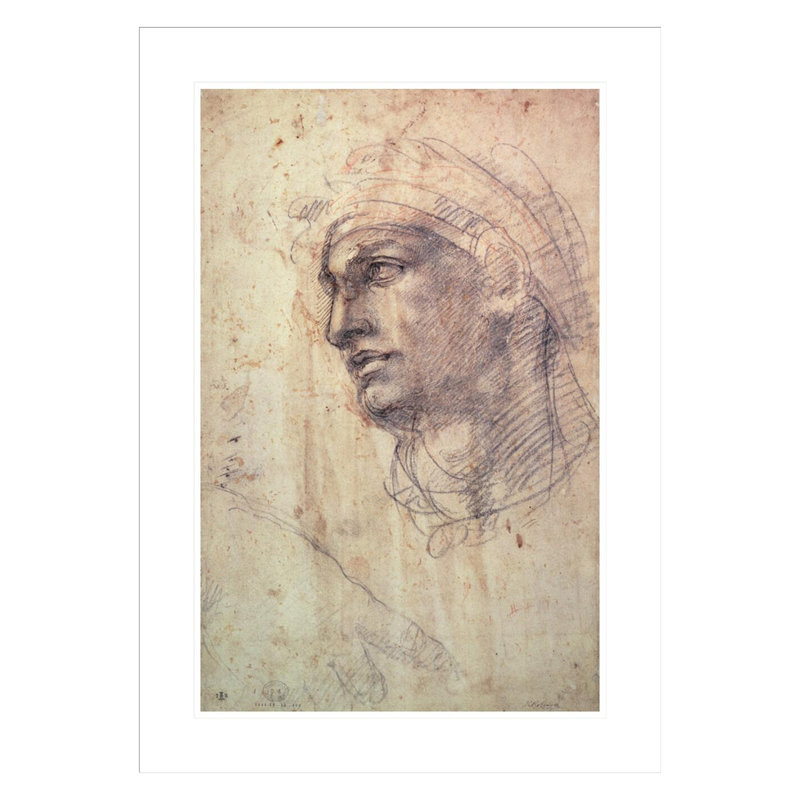 «Study of a Head» par Michelangelo Buonarroti - Estampe numérique encadrée, H 29,5 po x l 21,24 po