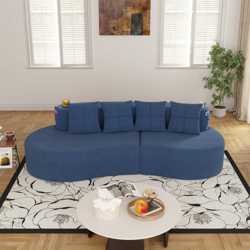 Canapé modulaire incurvé moderne 3 places, Navy Chenille