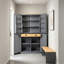 Grande armoire de cuisine autoportante grise, 40,2 x 20 x 71,3 pouces, 8 portes, 2 tiroirs, avec deux tablettes réglables.-81554672
