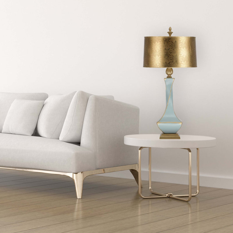 Aquamarine and Gold Ceramic Twist Table Lamp