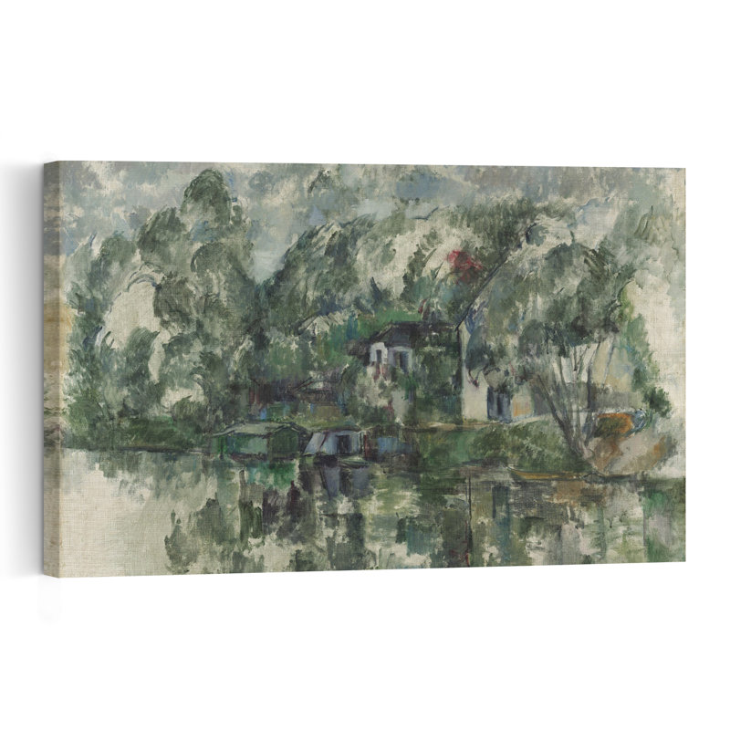 Au bord de l'eau, vers 1890. Estampe d'art mural abstraite impressionniste représentant un paysage contemporain.