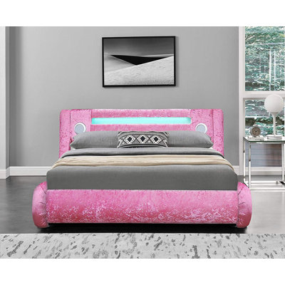 Upholstered Velvet Sleigh Bed with Mattress