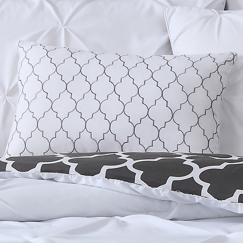 Ensemble d’édredon réversible, Édredon grand, 2 taies décoratives et coussins d, Blanc
