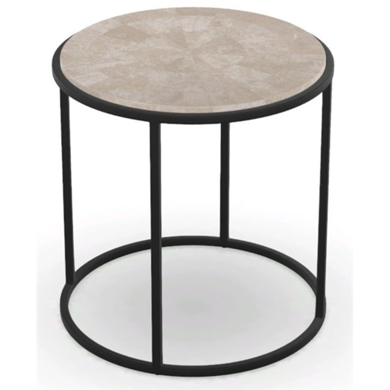 Table de bout Villa, Plateau en agate blanche / base plate noire