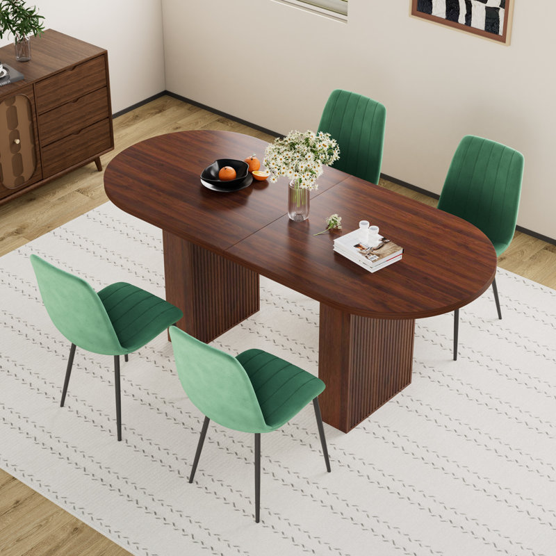 Ensemble de table de salle à manger Mid-Century, 5 pièces: table, 4 chaises, Noyer, Vert