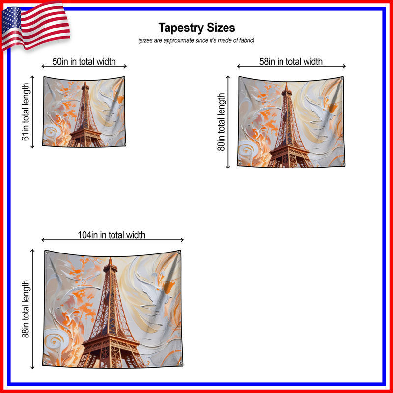 Tapisserie murale Tour Eiffel - Décoration murale architecture, 68in H x80in W with 4 Grommets