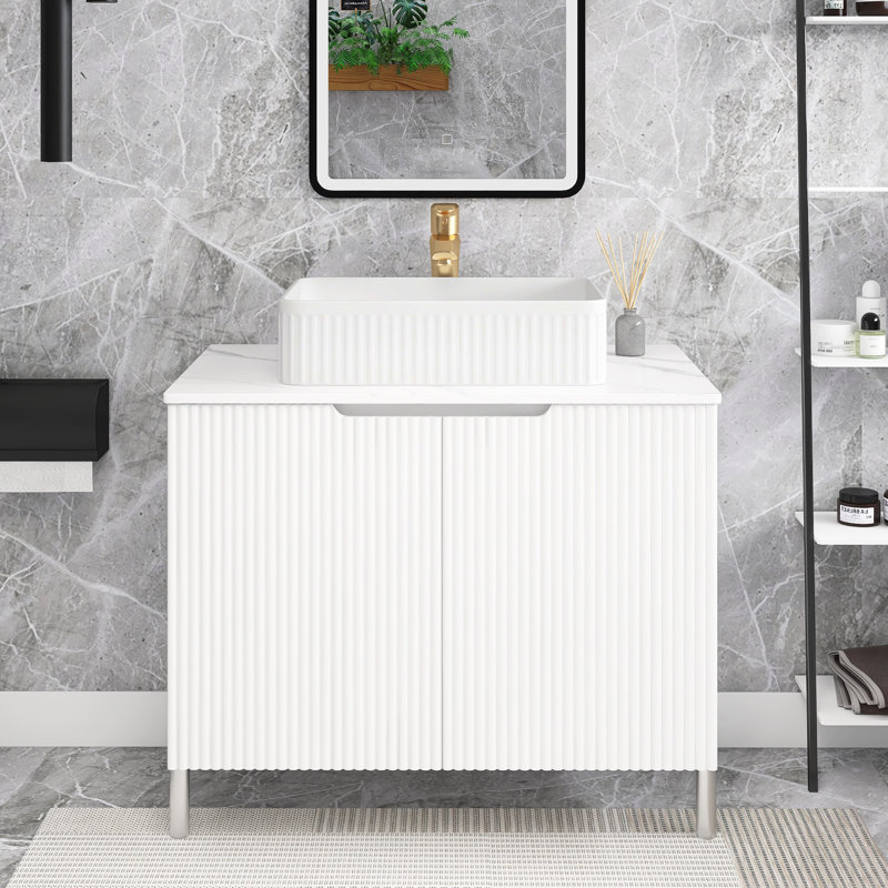 Boika Single Bathroom Vanity with Ceramic Top, White