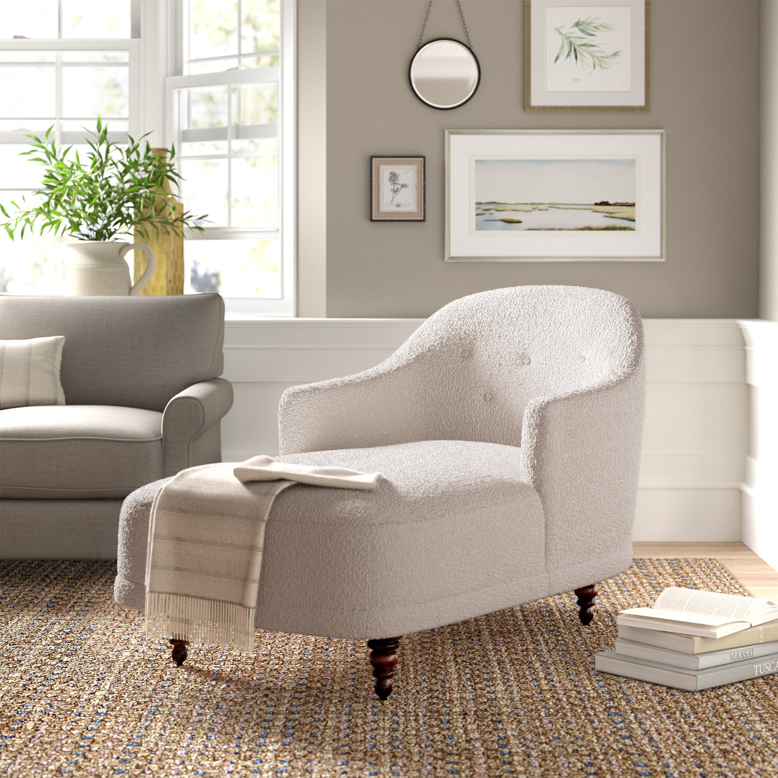 Upholstered Chaise Lounge, Knoll Sand 95% Polyester/5% Acrylic