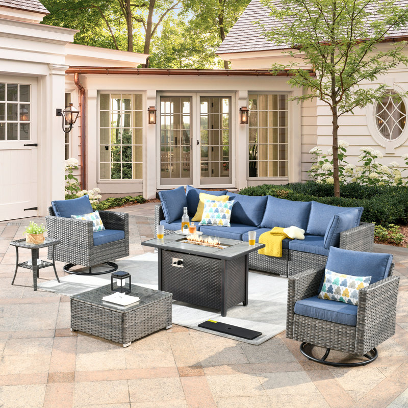 Outdoor Furniture 9 Pieces Set With Stove, Blue