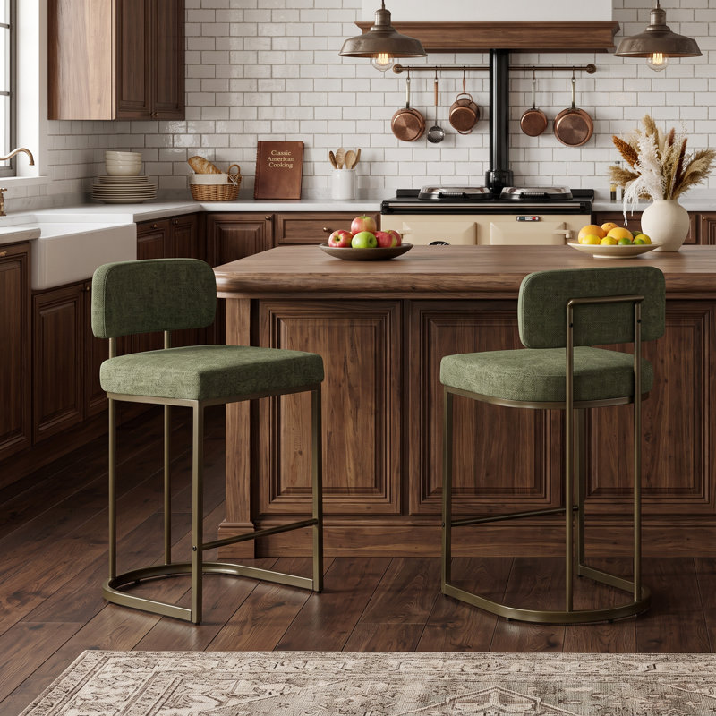 Tabouret de comptoir rembourré, Vert mousse, 2