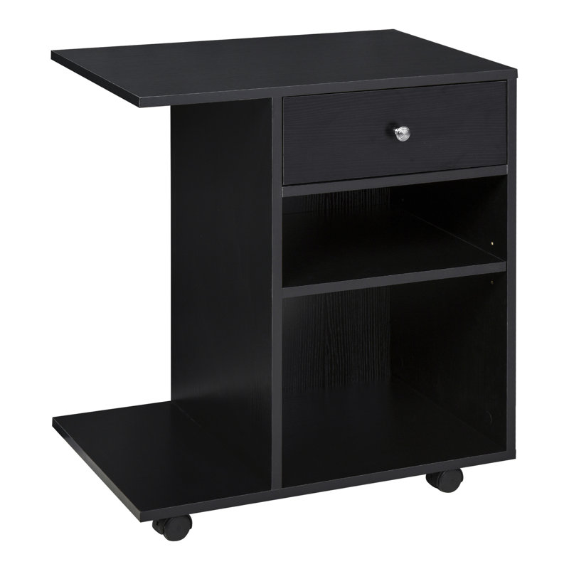 Black Mobile Printer Stand with Drawer and Adjustable Shelf