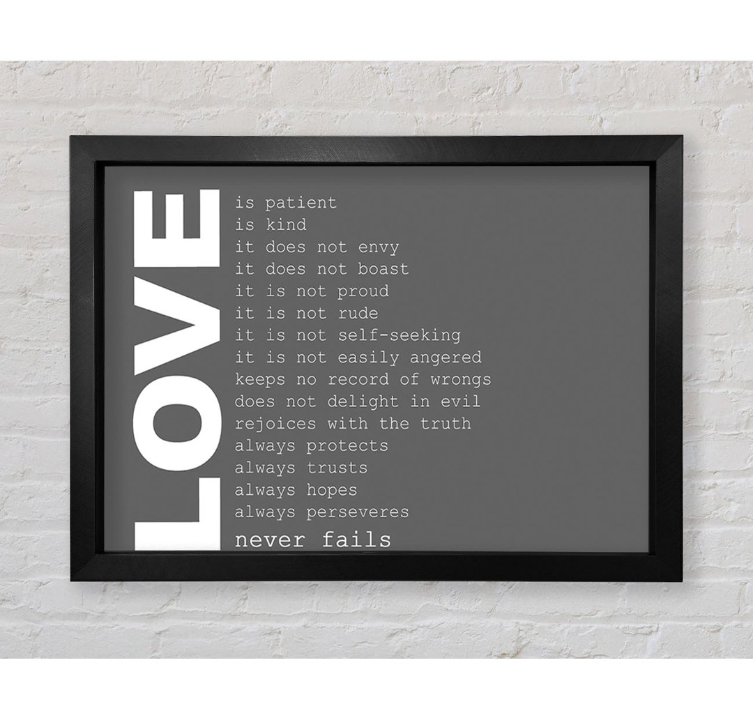 Loyalton Love Quote Love Never Fails Lime Green Gerahmter Druck Wandkunst