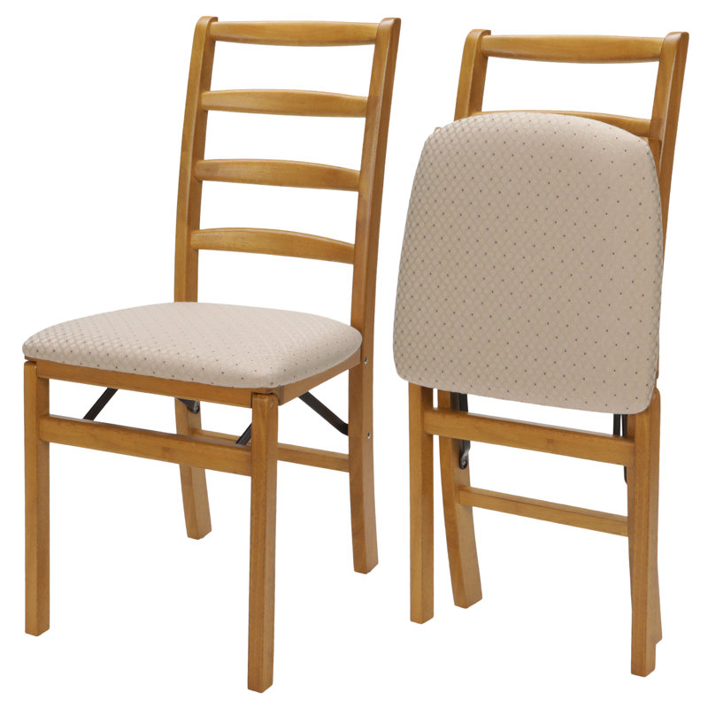 Stakmore Shaker Ladder Back Folding Chair, Oak Frame with Blush Fabric, Oak