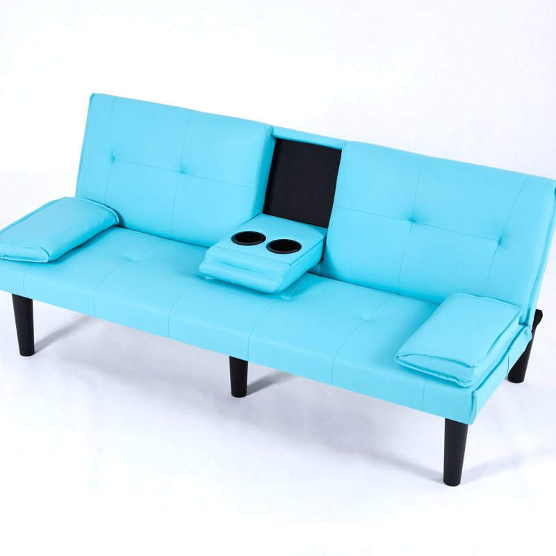 Lit bleu de 67 pouces avec porte-gobelet, se pliant facilement dans de petits espaces pliables, ajoutant du charme à votre espace