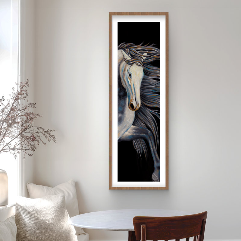 Cheval abstrait - reproduction encadrée avec passe-partout bleu