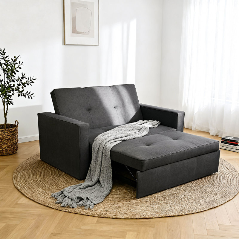 Bevers 2 Seater Linen Blend Sofa Bed, Grey