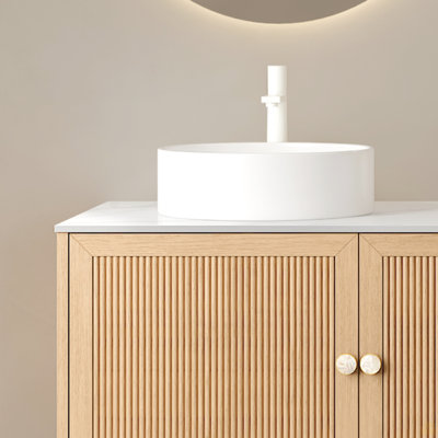Lavabo de salle de bain 16 po, vasque ronde en céramique sans robinet, sans armoire