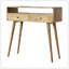 Console courbée Oak-Ish, pieds nordiques, 2 tiroirs, fente ouverte, brun-1035307546