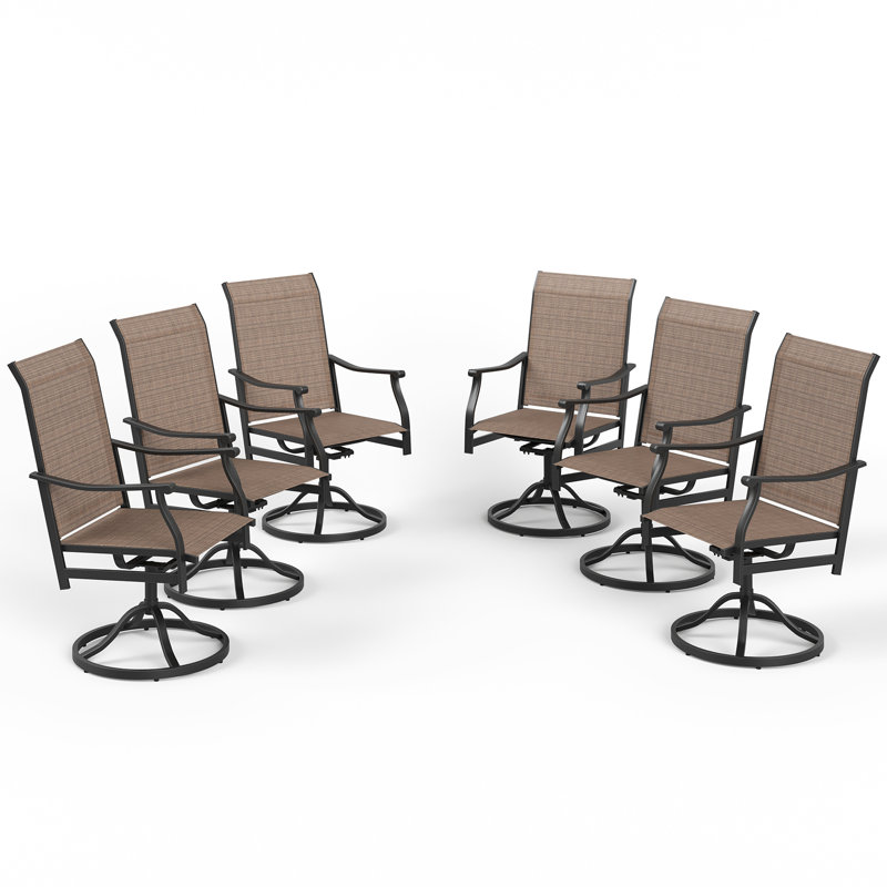 High Back Textilene Sling Swivel Rocking Patio Dining Armchairs (Set Of 6)