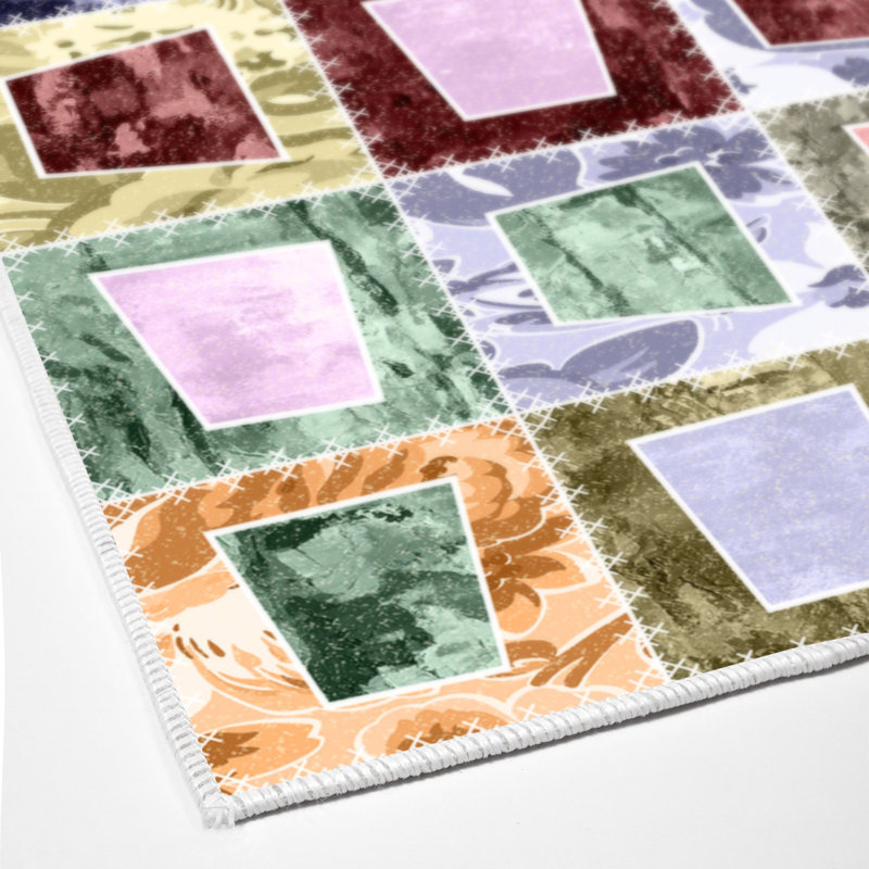Tapis en polyamide tissé à la machine Flow en rose / vert / gris, Tapis de couloir 3 pi 3 po x 9 pi 10 po