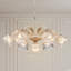 Lustre crème 7 lumières avec abat-jour en verre transparent