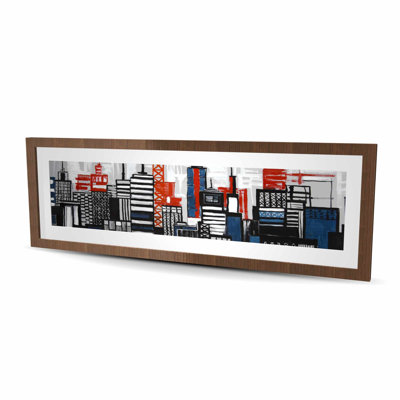 Tours géométriques et bâtiments | «Cities», reproduction encadrée bleue