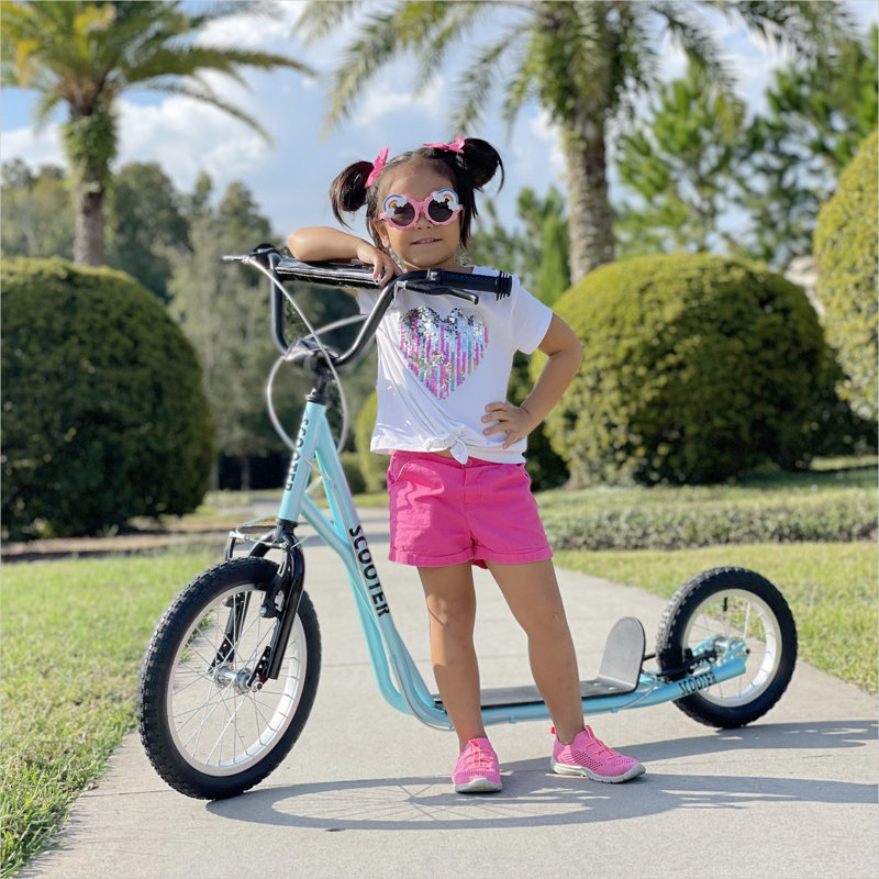 Scooters pour enfants de 5 ans et plus et 53,2 x 22,8 x 34,8 avec cadre en acier bleu, conception réglable
