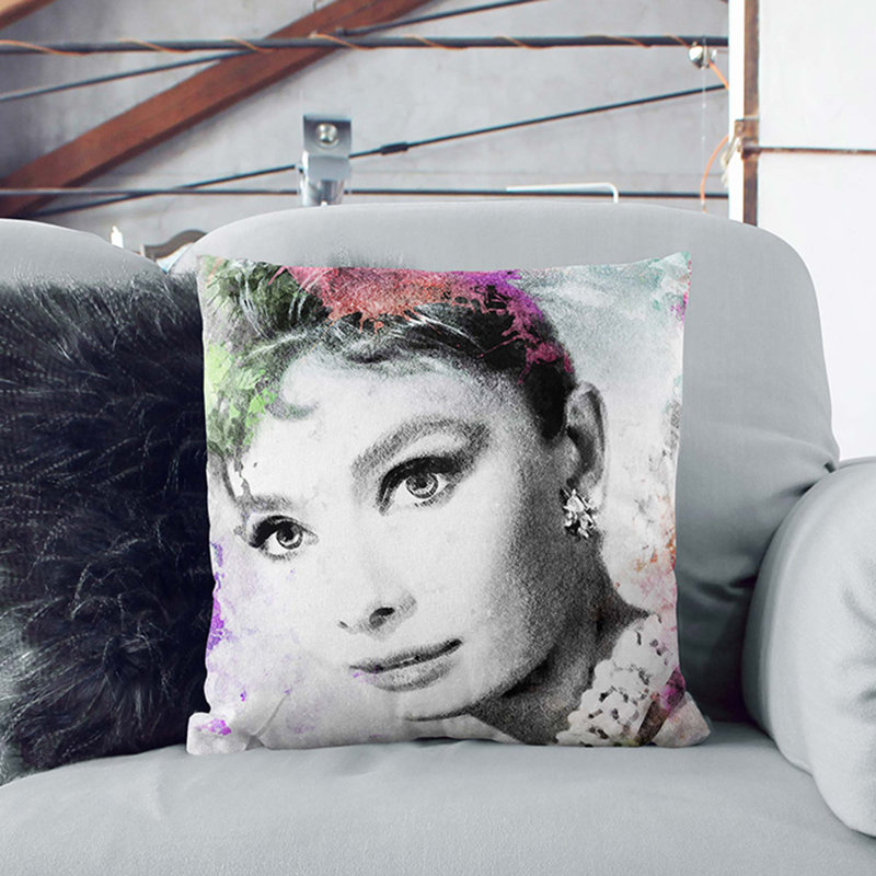 Audrey Hepburn Abstract Art Square Throw Cushion, 40 x 40 cm, White