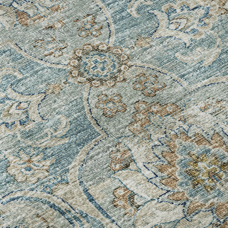 Premium Machine Washable Alliah AMF95 Peacock Rug, Rectangle 9' x 12'
