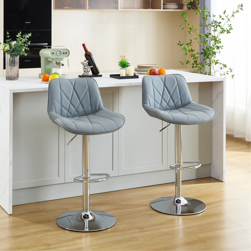 Tabourets de bar à hauteur de comptoir, tabourets de bar à hauteur réglable pour îlot de cuisine avec dossier, ensemble de 2, gris