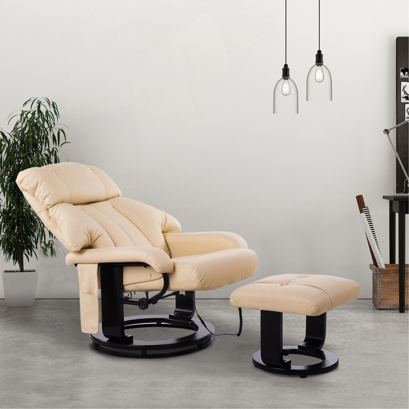 Massage Recliner Chair With Ottoman, 360° Swivel Recliner And Footstool, 10 Point Vibration, PU Leather Reclining Chair With Side Pocket And Remote Control