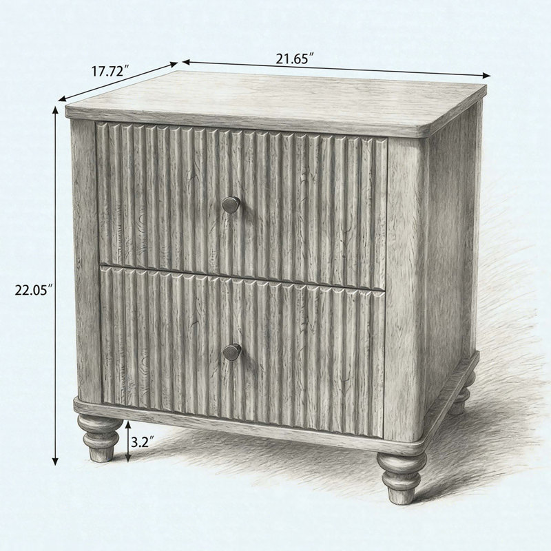 Table de chevet cannelée 21,65 po avec 3 tiroirs Kernie, Noyer, Ensemble de 2