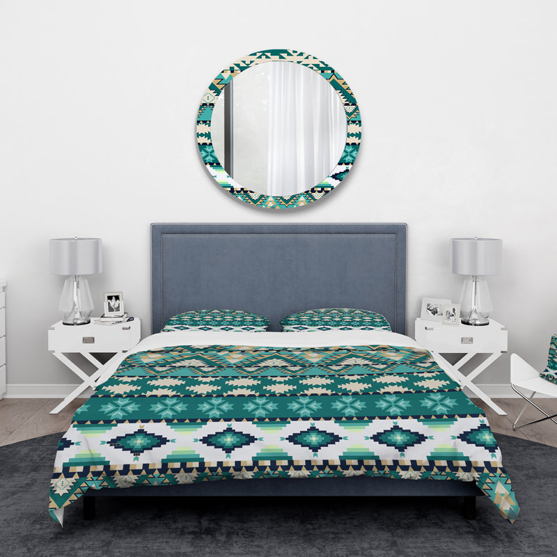 Aztec Geometrics - Modern Duvet Cover Set - Microfiber Polyester, King Duvet Cover + 2 King Shams