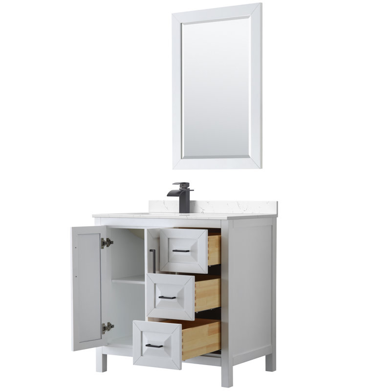 Daria 36'' W Single Vanity, Matte Black, Carrara Cultured Marble, White