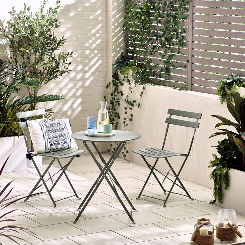Laster Garden Dining Table Set With 2 Matching Dining Chairs - Patio Bistro Set for Modern Garden, Grey