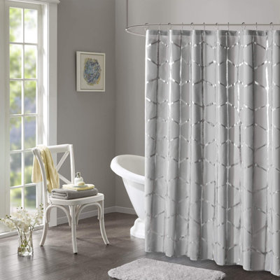 Geometric Metallic Shower Curtain, 72"X72", Modern Grey