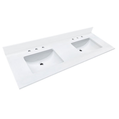 73 Inch Snow White Quartz Vanity Top With Double Sinks & Backsplash