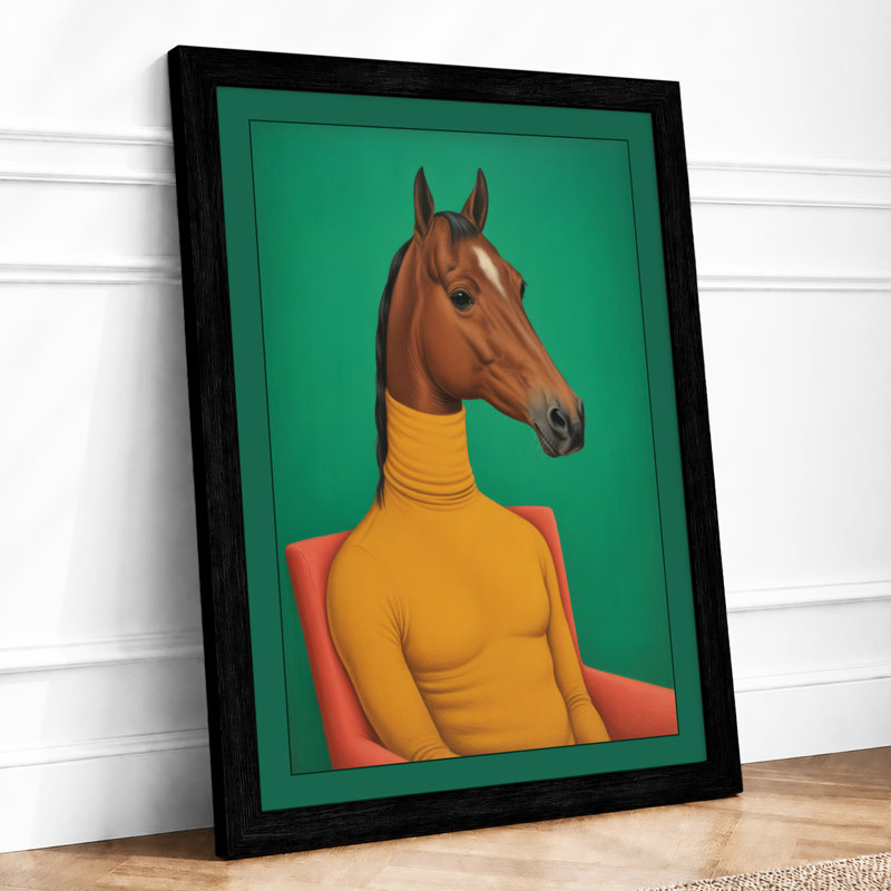 Horse in Yellow Surrealism - Framed Print, A2 - 59.4 x 42.0 cm, Black