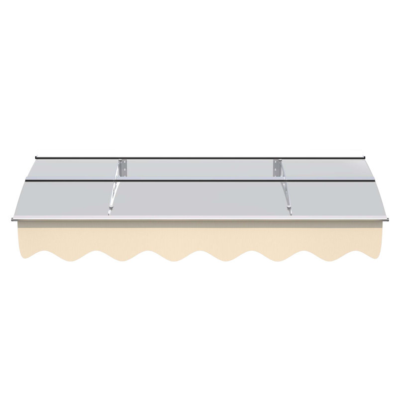 Door Window Awning Made of 0.137 Inch Thick Crystal Solid Polycarbonate Sheet and Aluminum Alloy with Valance in size 59" Wide x 34" Deep for Masonry Concrete Wall House
