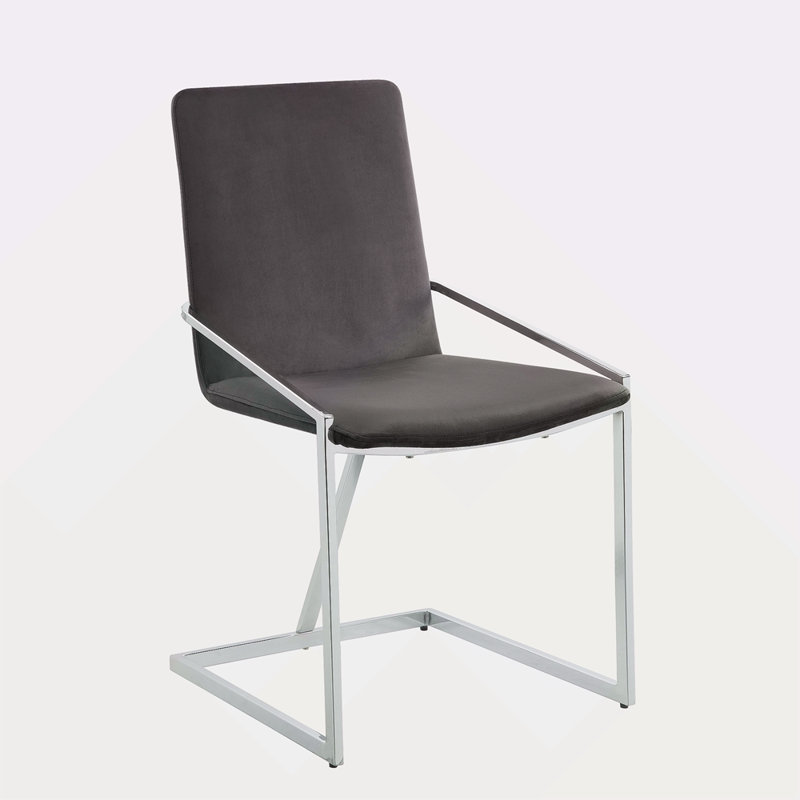 Chaise d'appoint en velours gris et finition chromée (ensemble de 2)