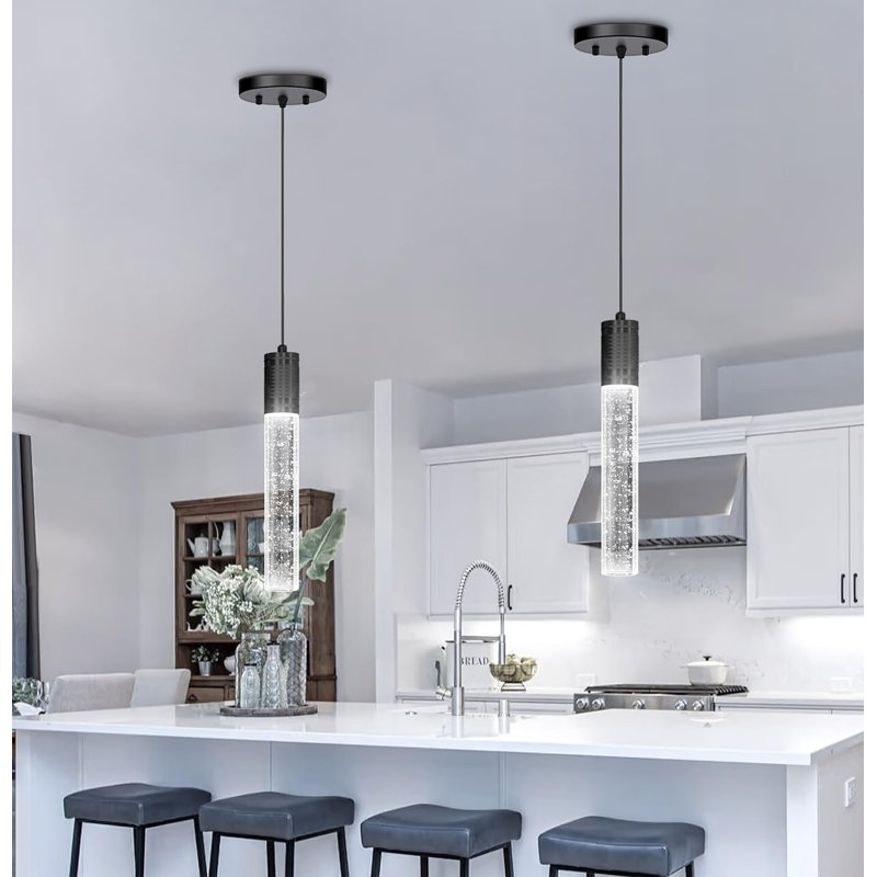 Luminaire suspendu en cristal à 2 lumières (ensemble de 2), Noir mat