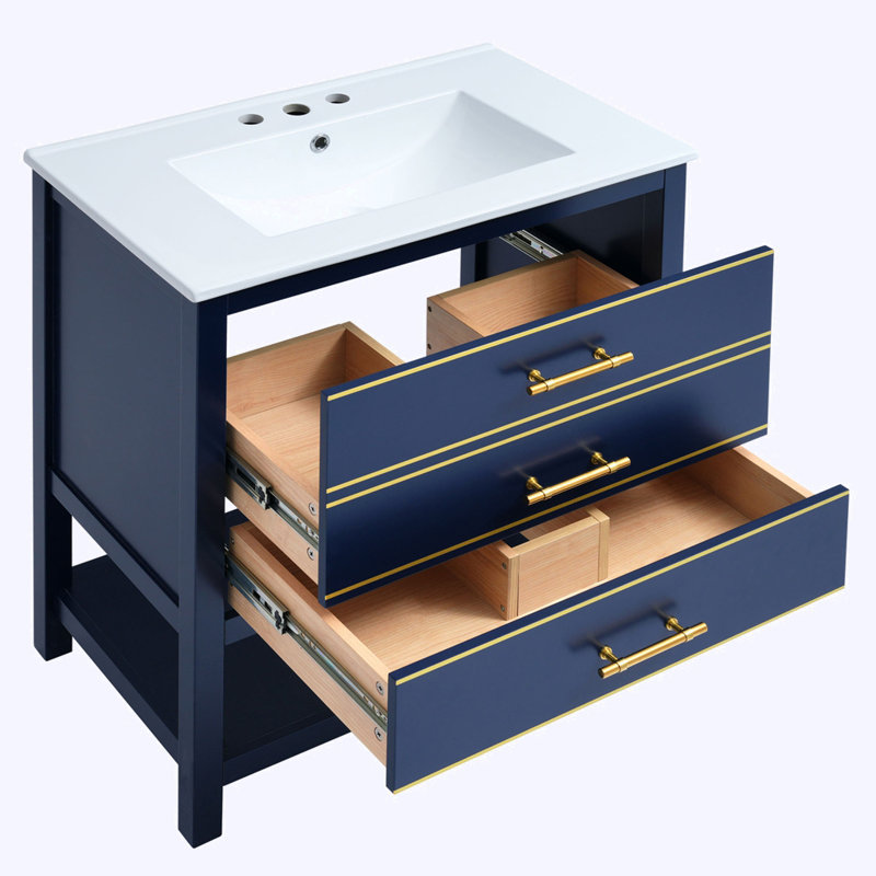 Ensemble de meuble-lavabo moderne avec rangement ouvert, deux tiroirs, Bleu