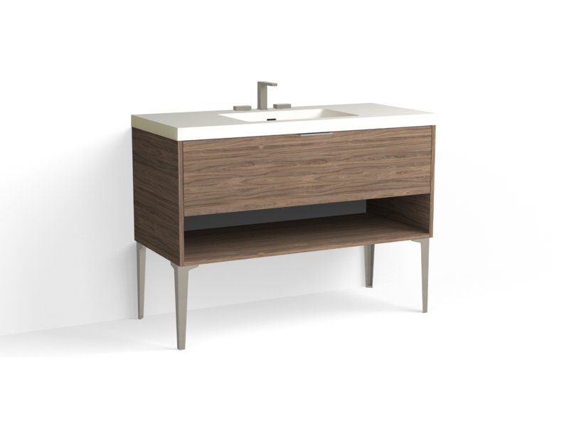 Modo 48" W Freestanding Single Bathroom Vanity with Dean Leg, Matte White/8" Widespread, Biondo, Satin Nickel