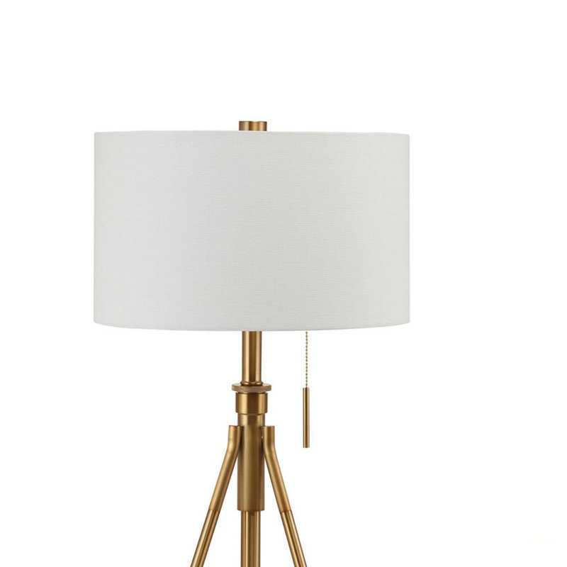 Lampe rétro sur pied 1Pc avec pieds en trépied dorés et interrupteur à tirette unique, 32 pièces, Or brossé