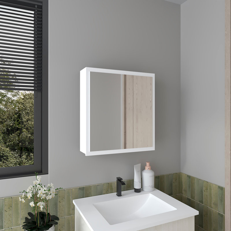 Medicine Cabinet 21.1" H, 1 Door, 4 Shelves, 1 Mirror, White