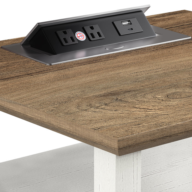 Ensemble de tables de chevet 2 tiroirs Danforth avec rangement et station de charge intégrée, Blanc